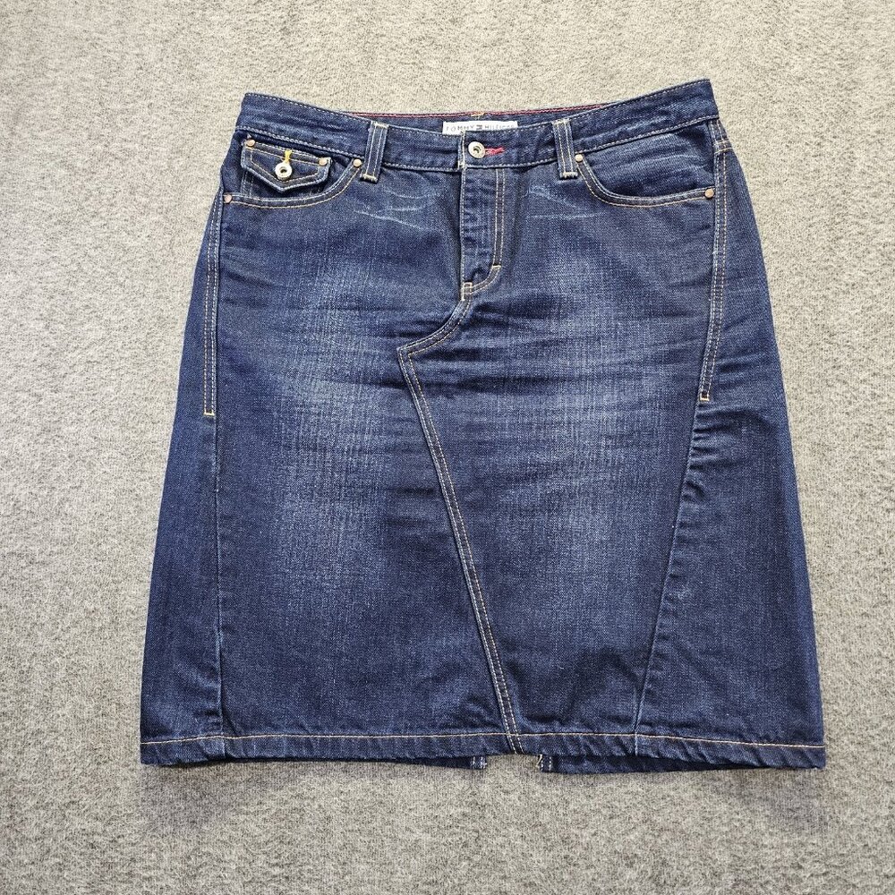 Tommy Hifiger Jean Skirts Womens Size 10 Dark Wash Slit Back VTG